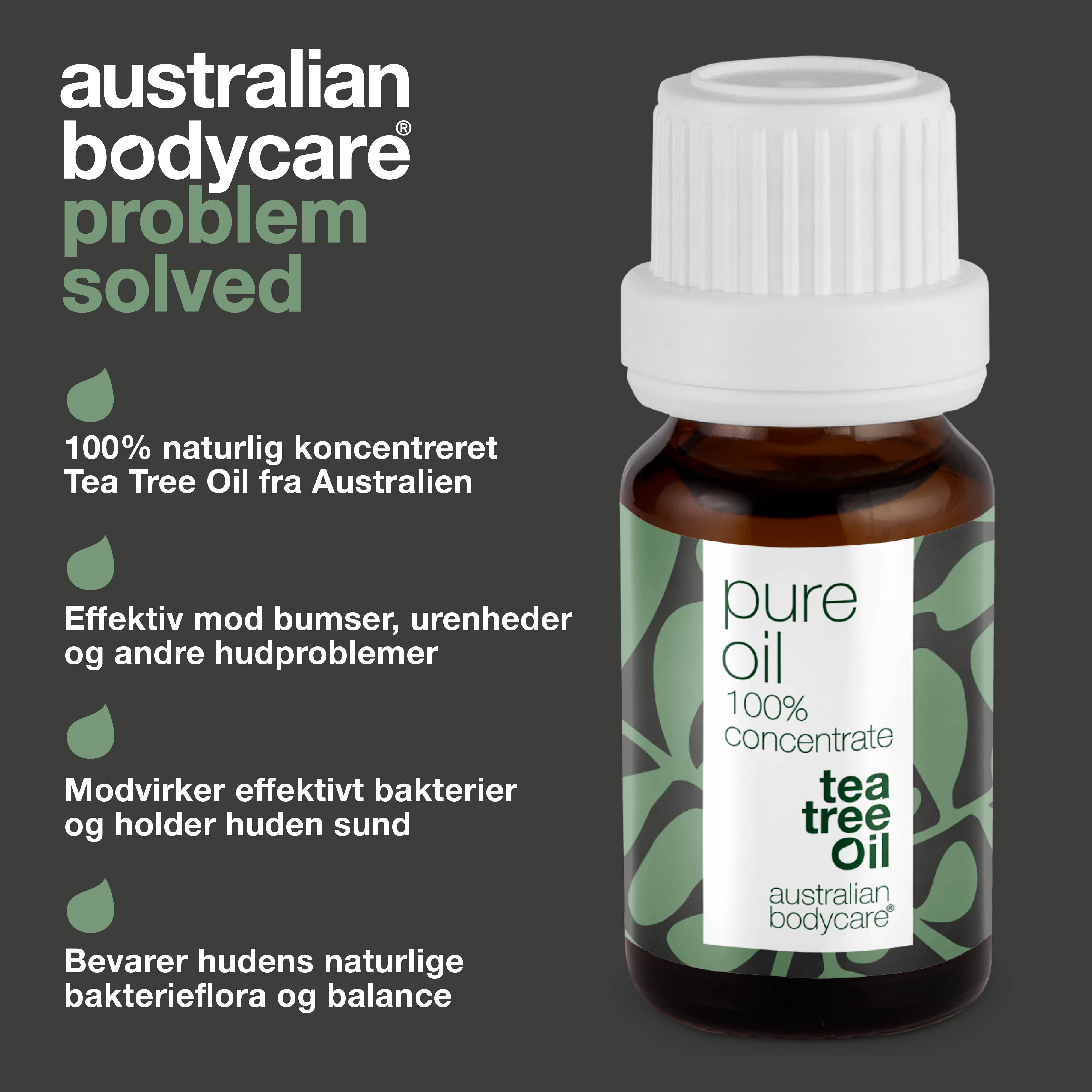 Koncentreret Tea Tree Oil til hudproblemer — 100% naturlig og ufortyndet Tea Tree Oil fra Australien