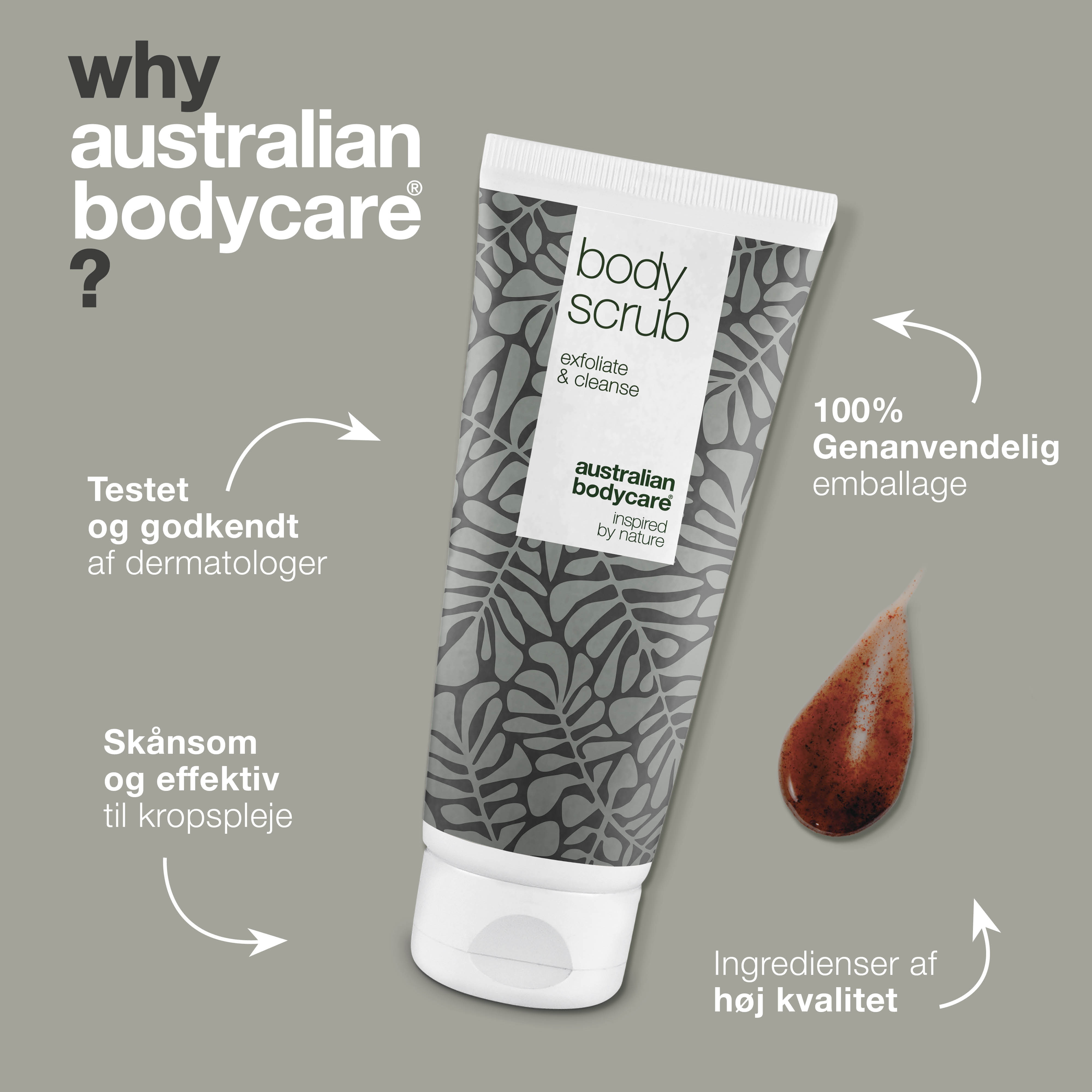 Body Scrub til bumser og uren hud på kroppen — Eksfoliering med 100% naturlig Tea Tree Oil - Også til intim brug