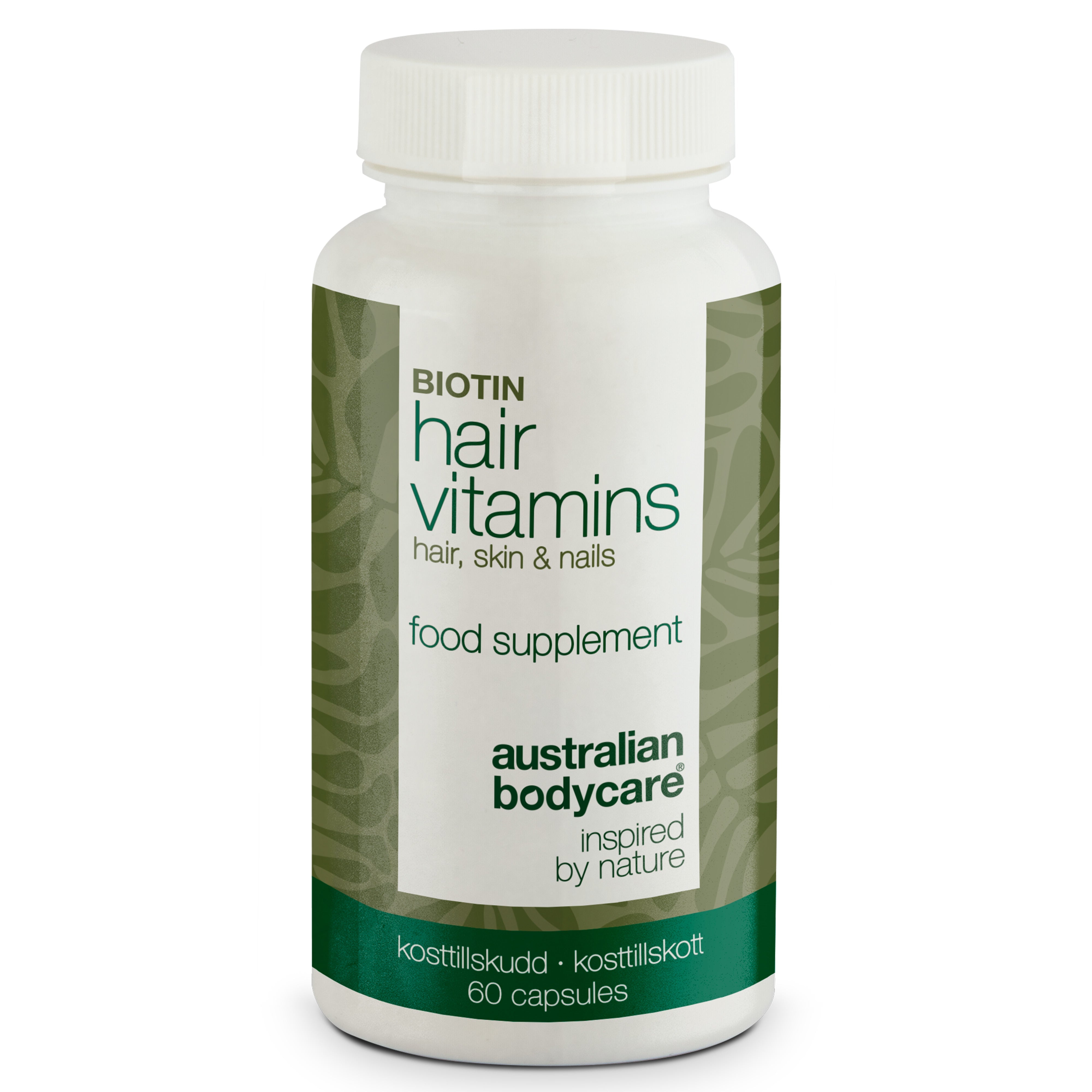 Hårvitaminer med Biotin — Vitaminer med højt indhold af biotin, som bidrager til at vedligeholde et normalt hår.