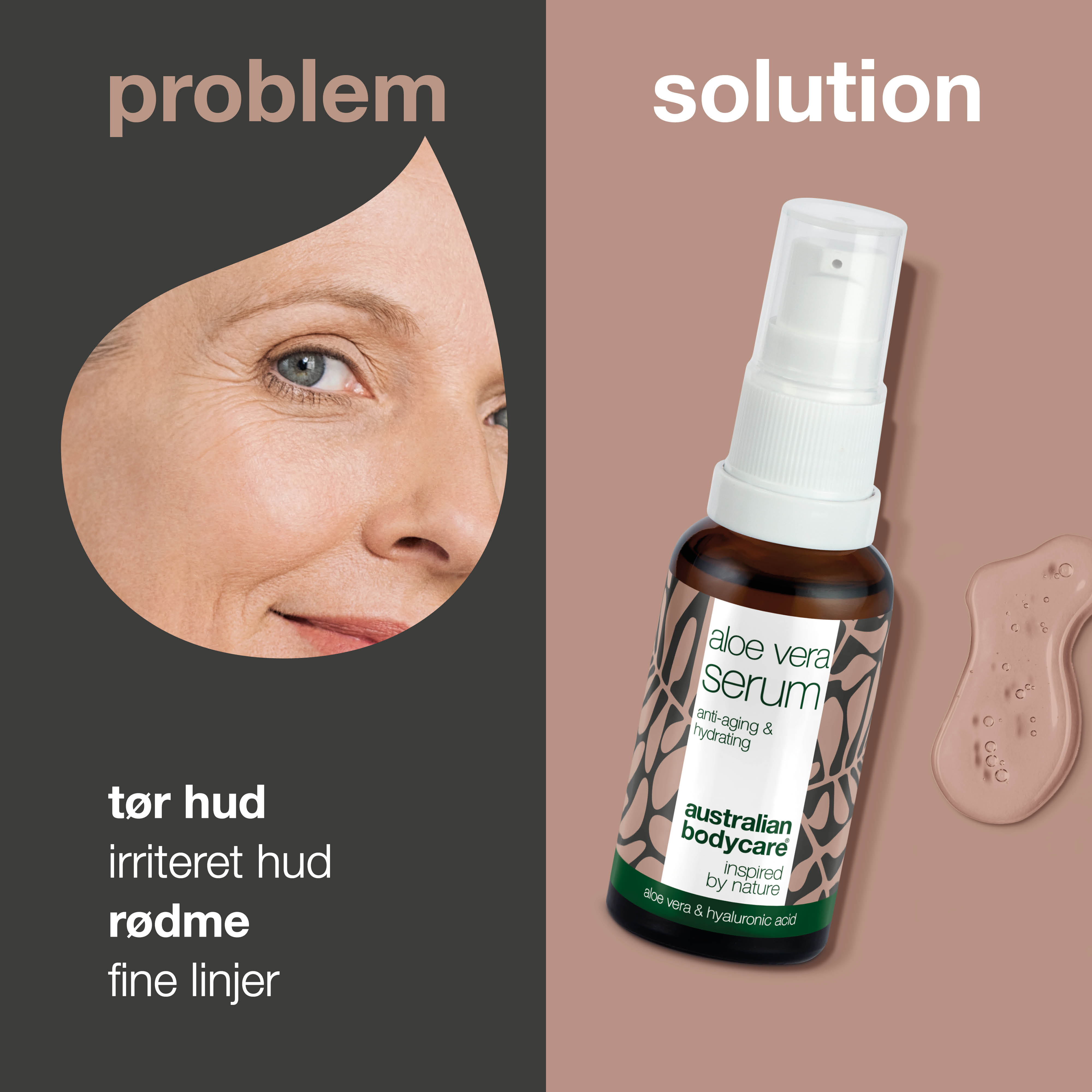 Aloe Vera & E-vitamin Serum – Reducerer rynker og fugter — Aloe Vera & E-vitamin Serum udjævner fine linjer og giver glød. Med hyaluronsyre, vitamin E og Kakadu Plum for fast og fugtmættet hud.