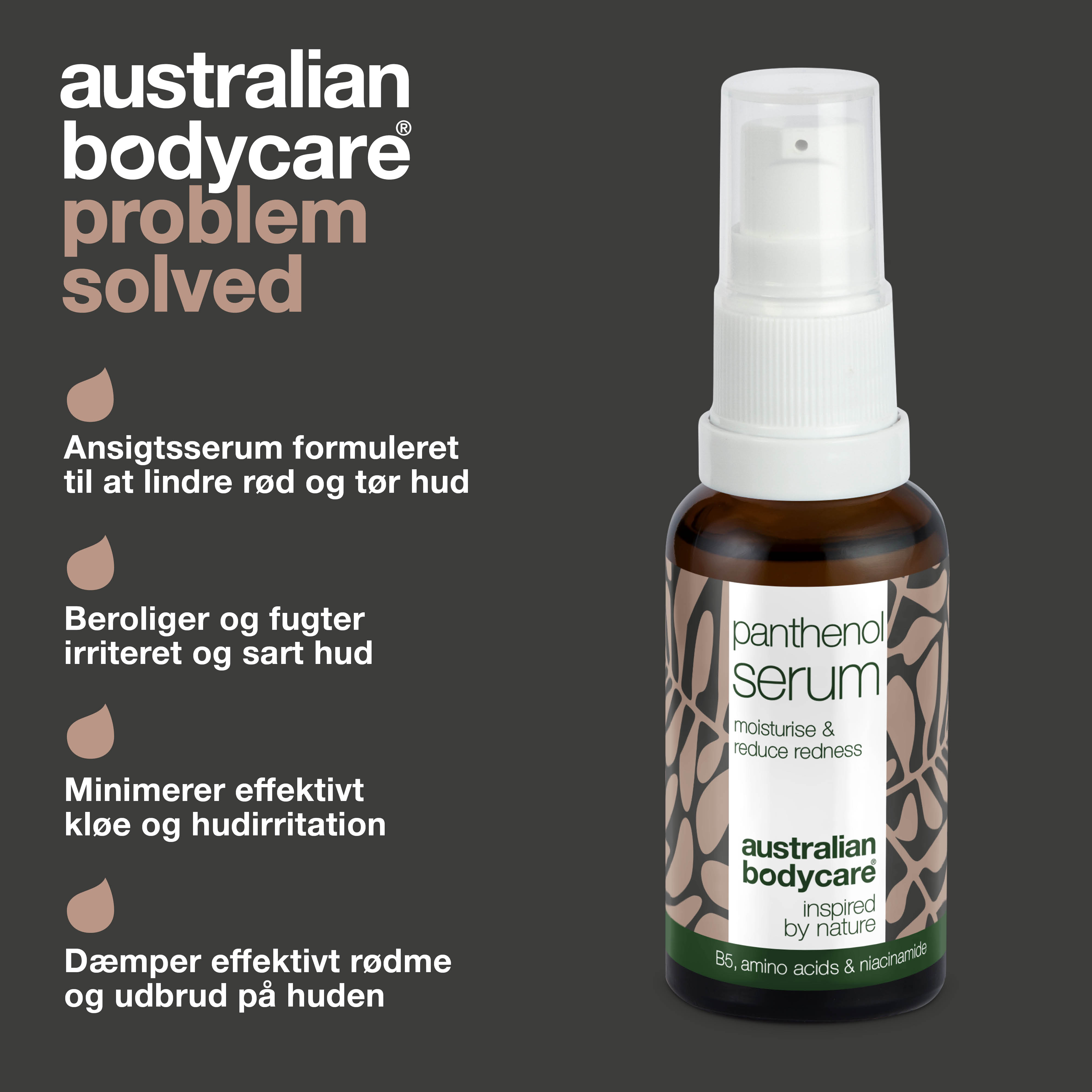 Panthenol Serum – Pleje mod rødme, rosacea & tør hud — Panthenol Serum fugter og beroliger rødme, rosacea & tør hud. Styrker hudbarrieren og reducerer irritation. Perfekt til sensitiv hud.