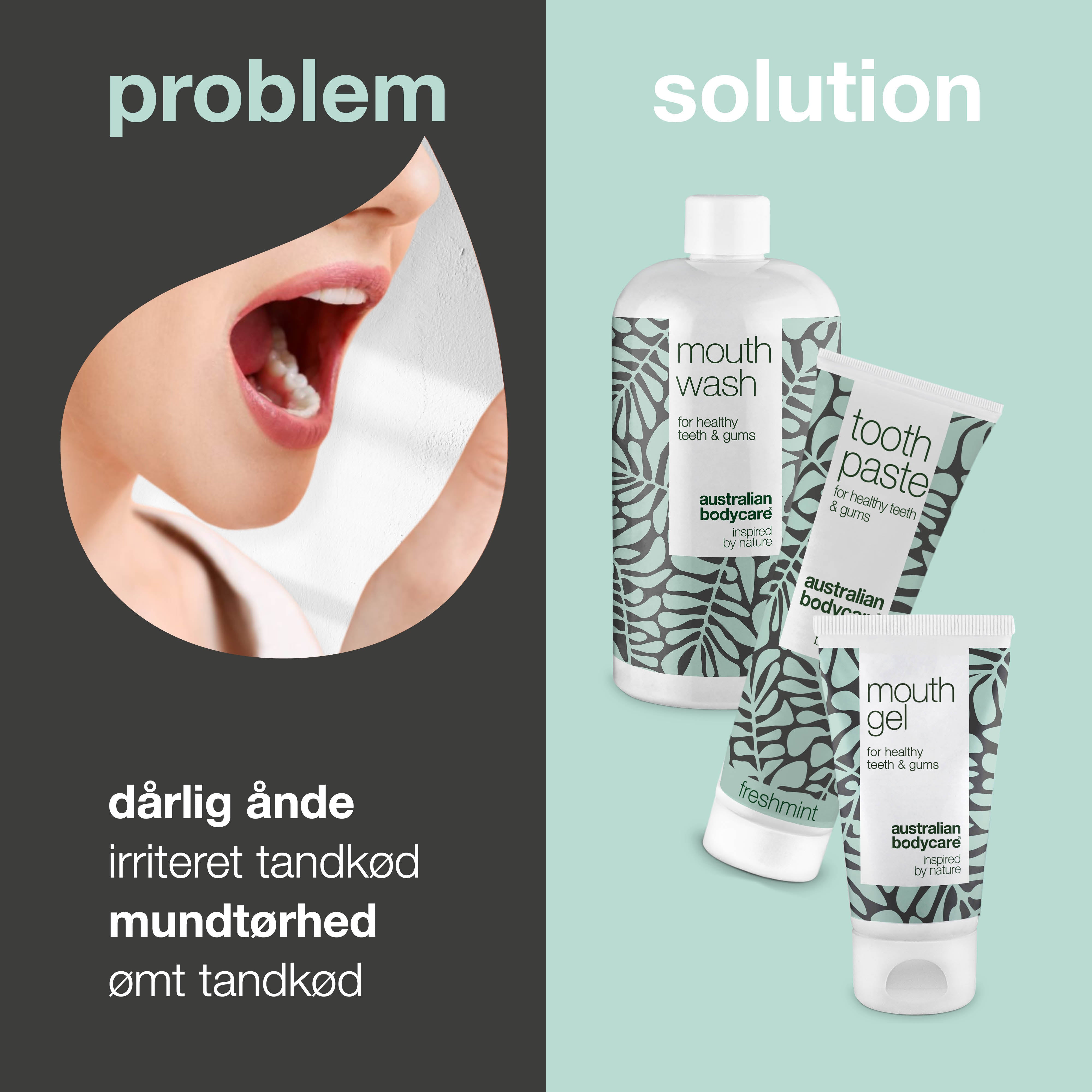 XL Mundpakken med Tea Tree Oil mundprodukter — 10 mundprodukter til pleje ved paradentose, svamp og blødende tandkød