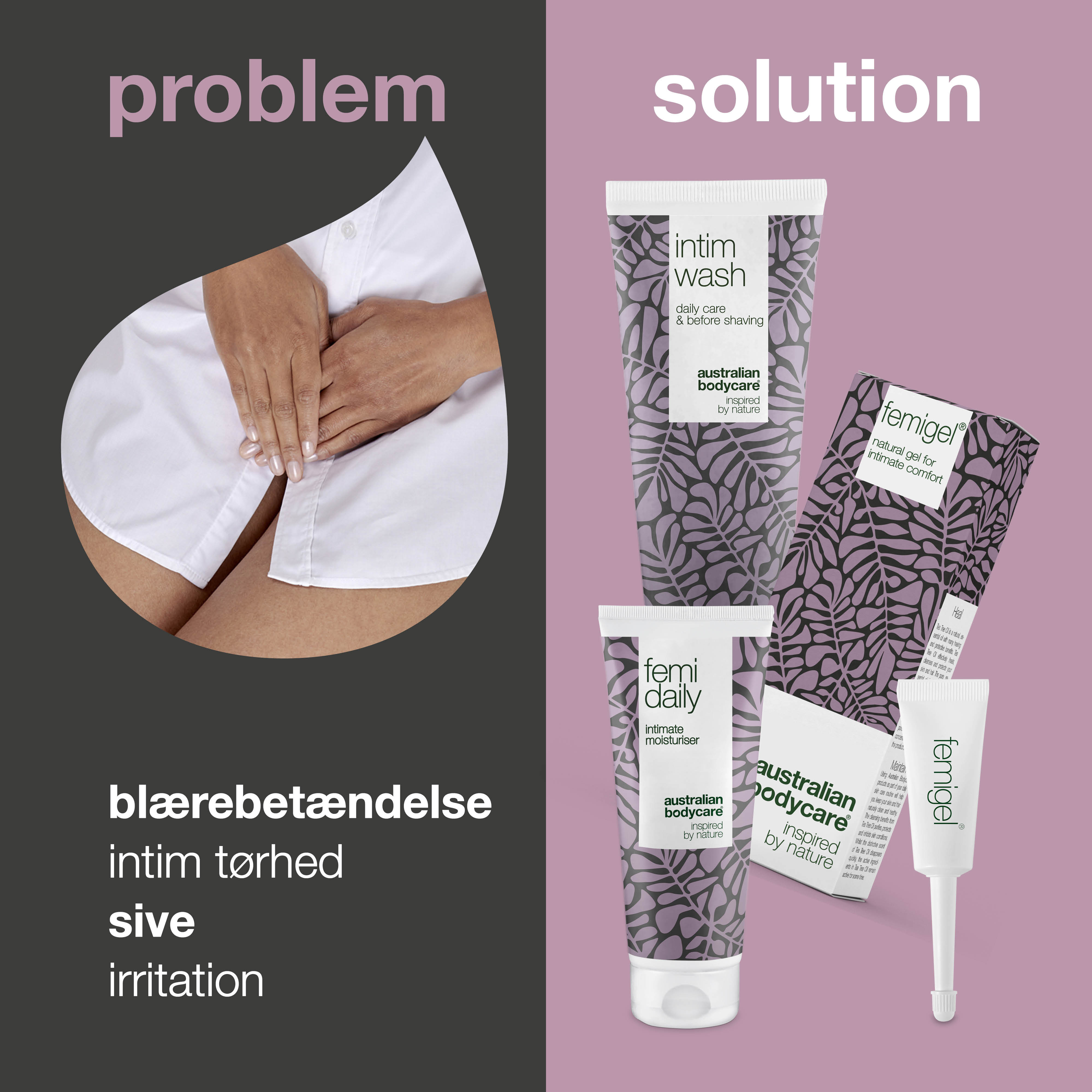 3-pak til pleje ved blærebetændelse — Intimprodukter til at reducere tørhed, svie og irritation