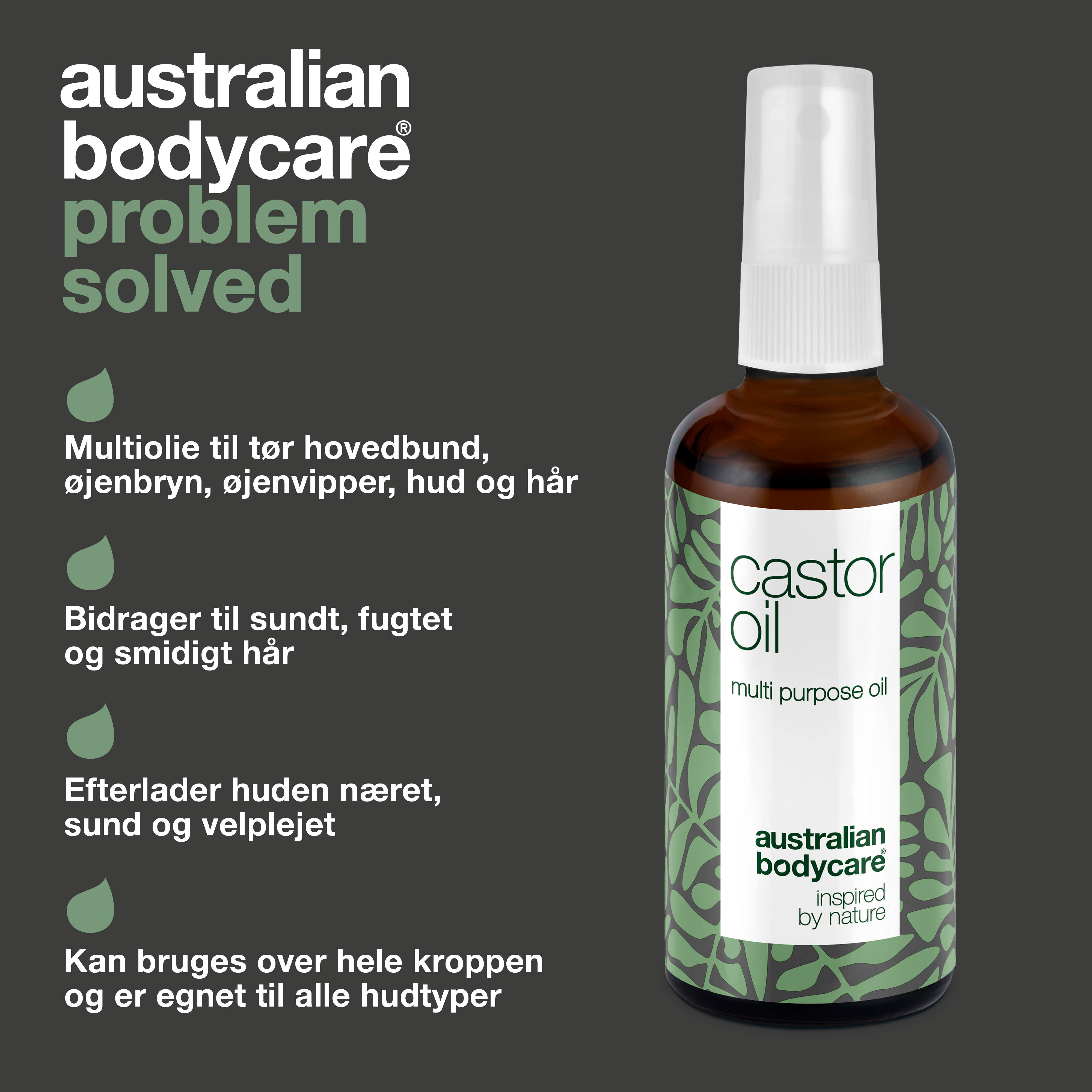 Castor Oil – Plejende ricinusolie til hud og hår — Fugtgivende ricinusolie til hud, hår, bryn og vipper. Lindrer tørhed og plejer irriteret hovedbund. 100 % naturlig olie.