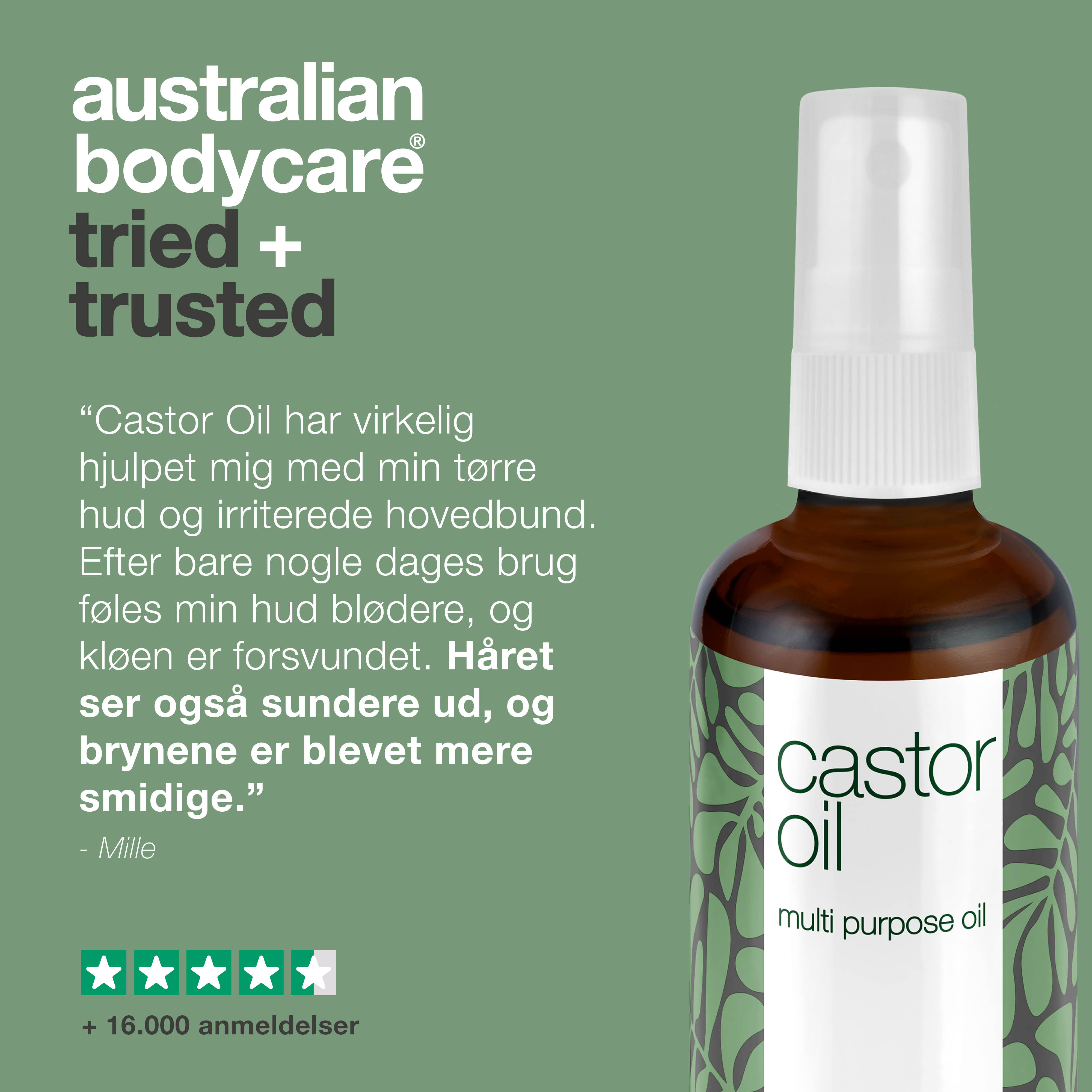 Castor Oil – Plejende ricinusolie til hud og hår — Fugtgivende ricinusolie til hud, hår, bryn og vipper. Lindrer tørhed og plejer irriteret hovedbund. 100 % naturlig olie.