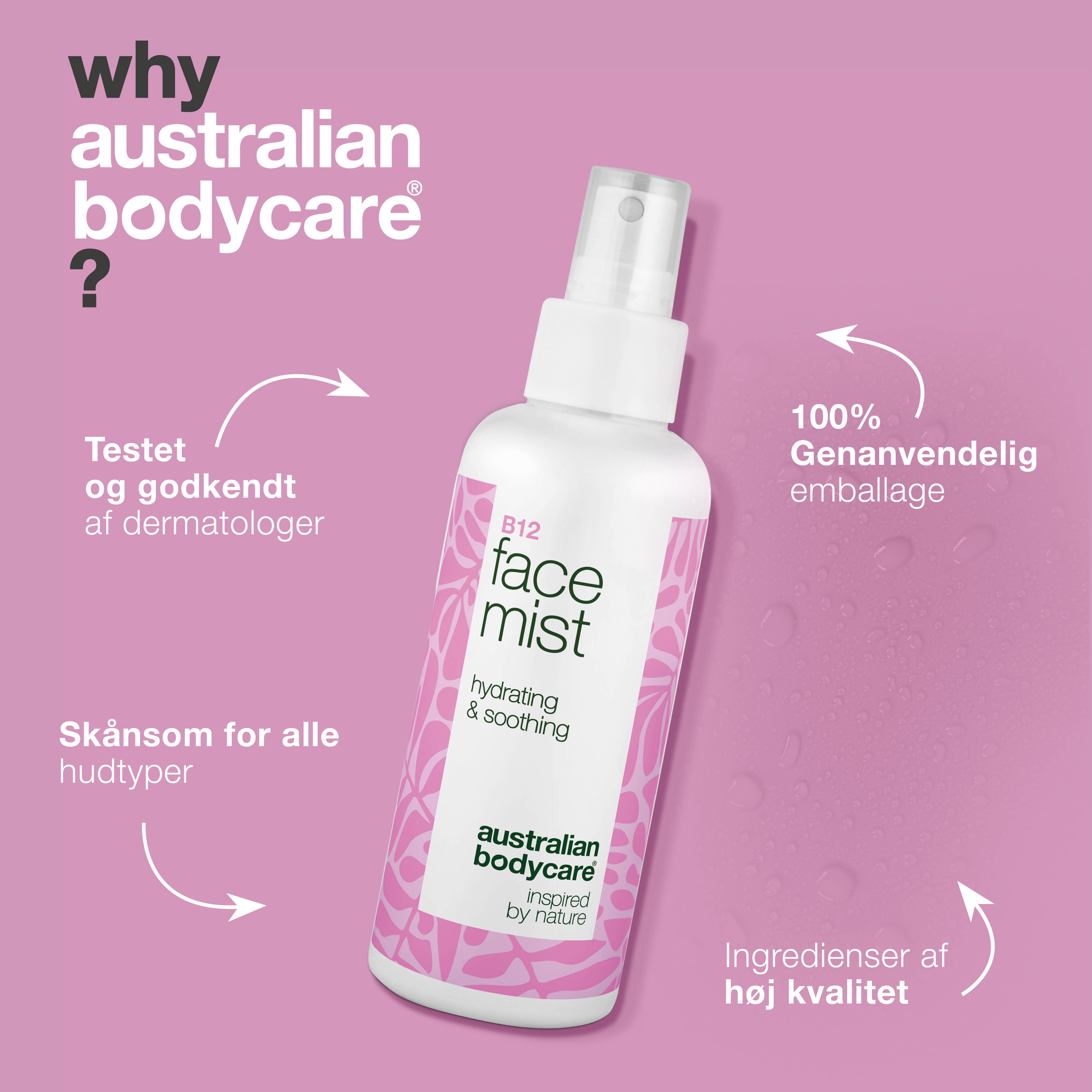B12 Face Mist – Fugtgivende Spray for Frisk og Strålende Hud — B12 Face Mist giver huden fugt og friskhed. Perfekt til daglig brug eller som hurtig opfriskning i løbet af dagen.