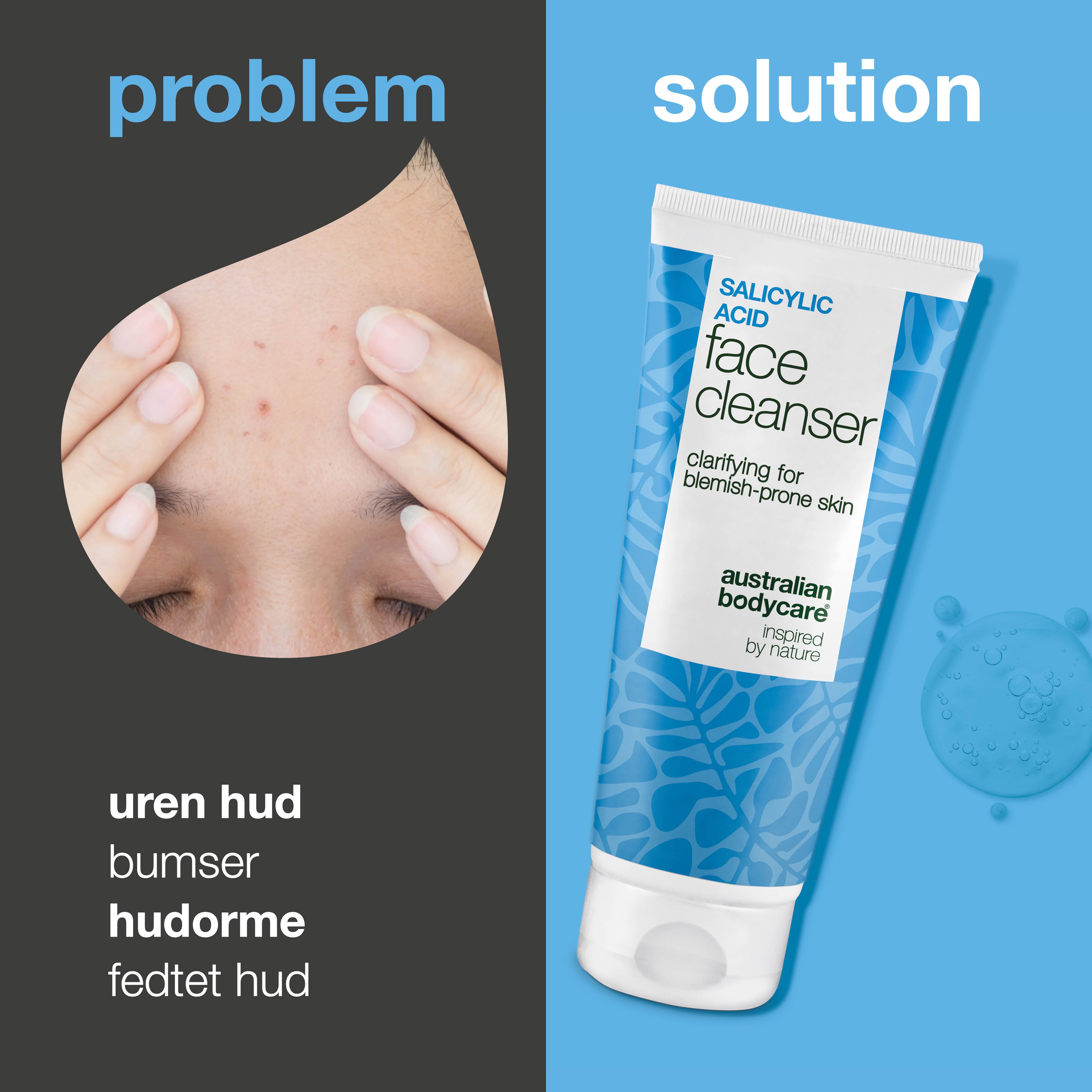 Salicylsyre Ansigtsrens mod bumser og hudorme — Salicylsyre Cleanser opløser talg, forebygger uren hud og giver frisk glød.