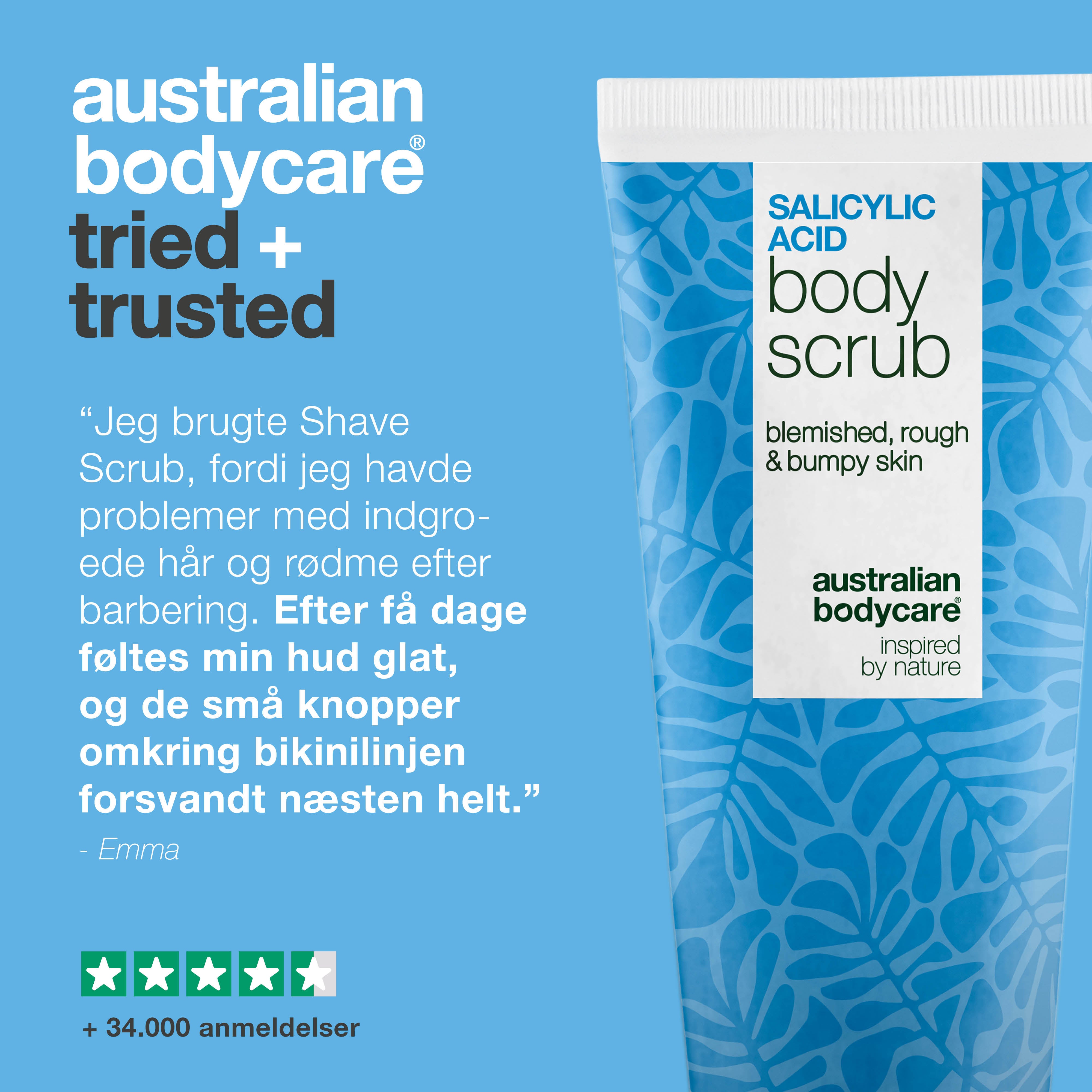 Shave Scrub mod indgroede hår og røde knopper — Shave Scrub fjerner døde hudceller og mindsker irritation. Med Salicylsyre, Glycerin og Abrikoskerne-pulver.