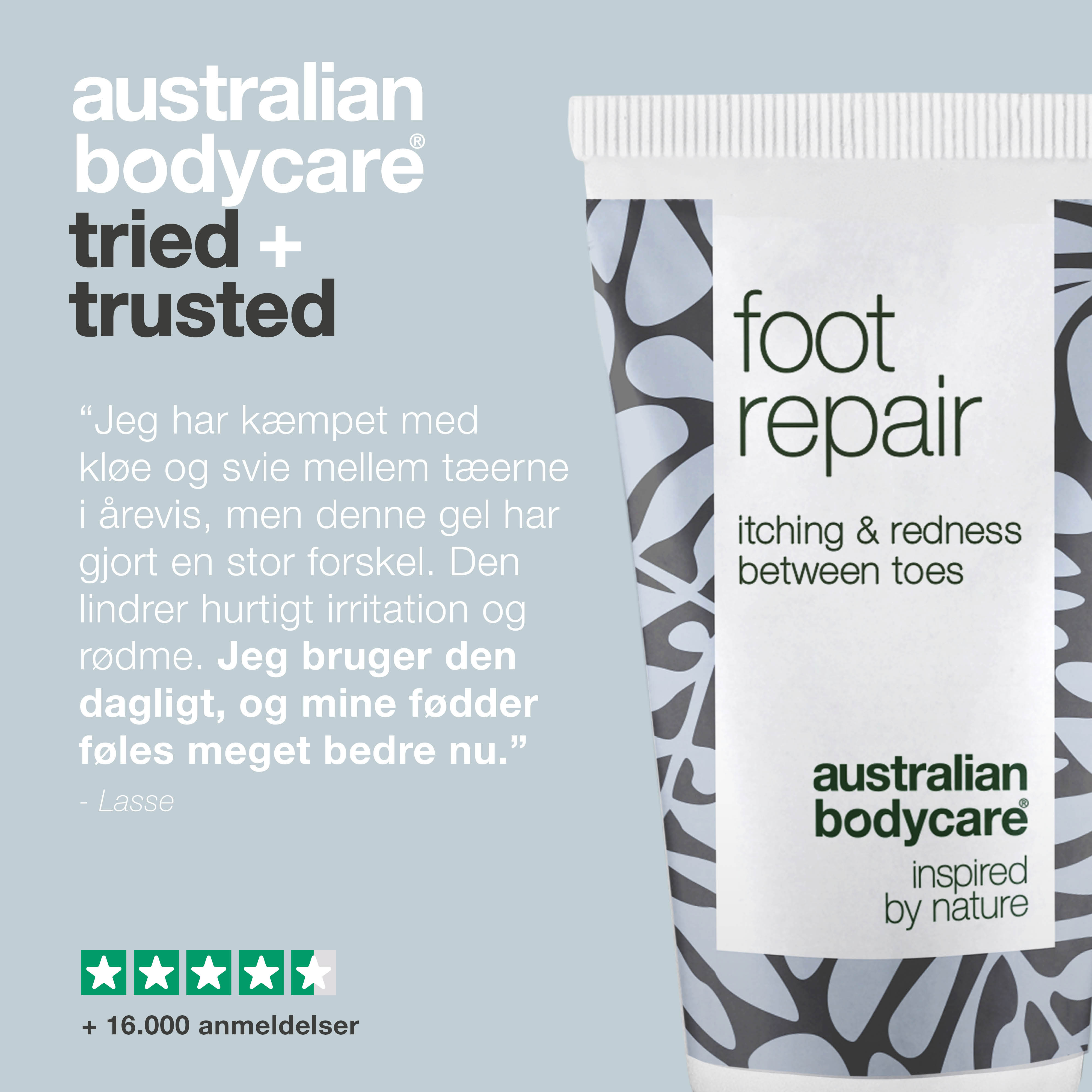 Fodgel med Tea Tree Oil  — Lindrende gel mod kløe, svie og rødme mellem tæerne.