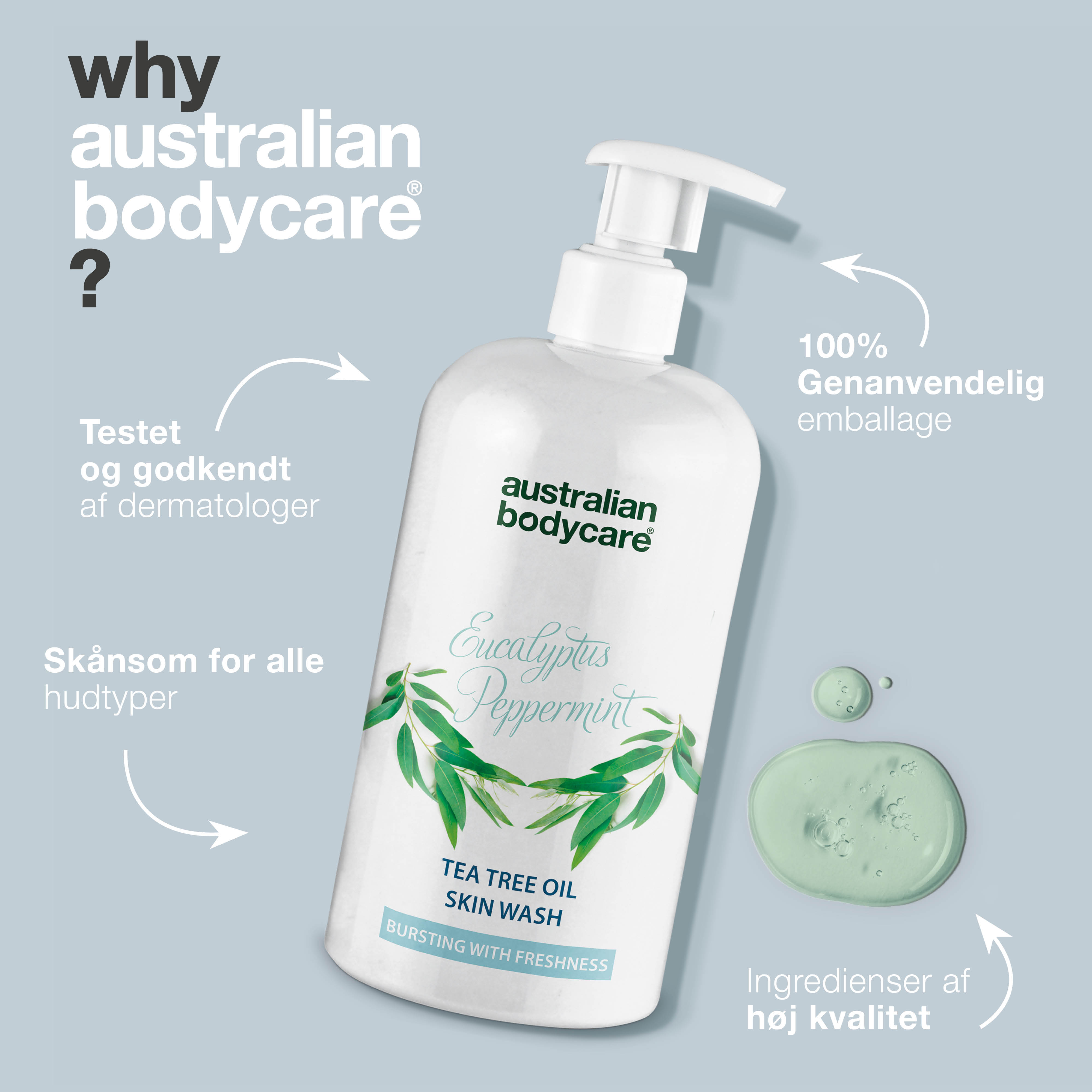 Professionel Eucalyptus Skin Wash — Showergel til professionel brug med naturlig Tea Tree Oil og eukalyptus