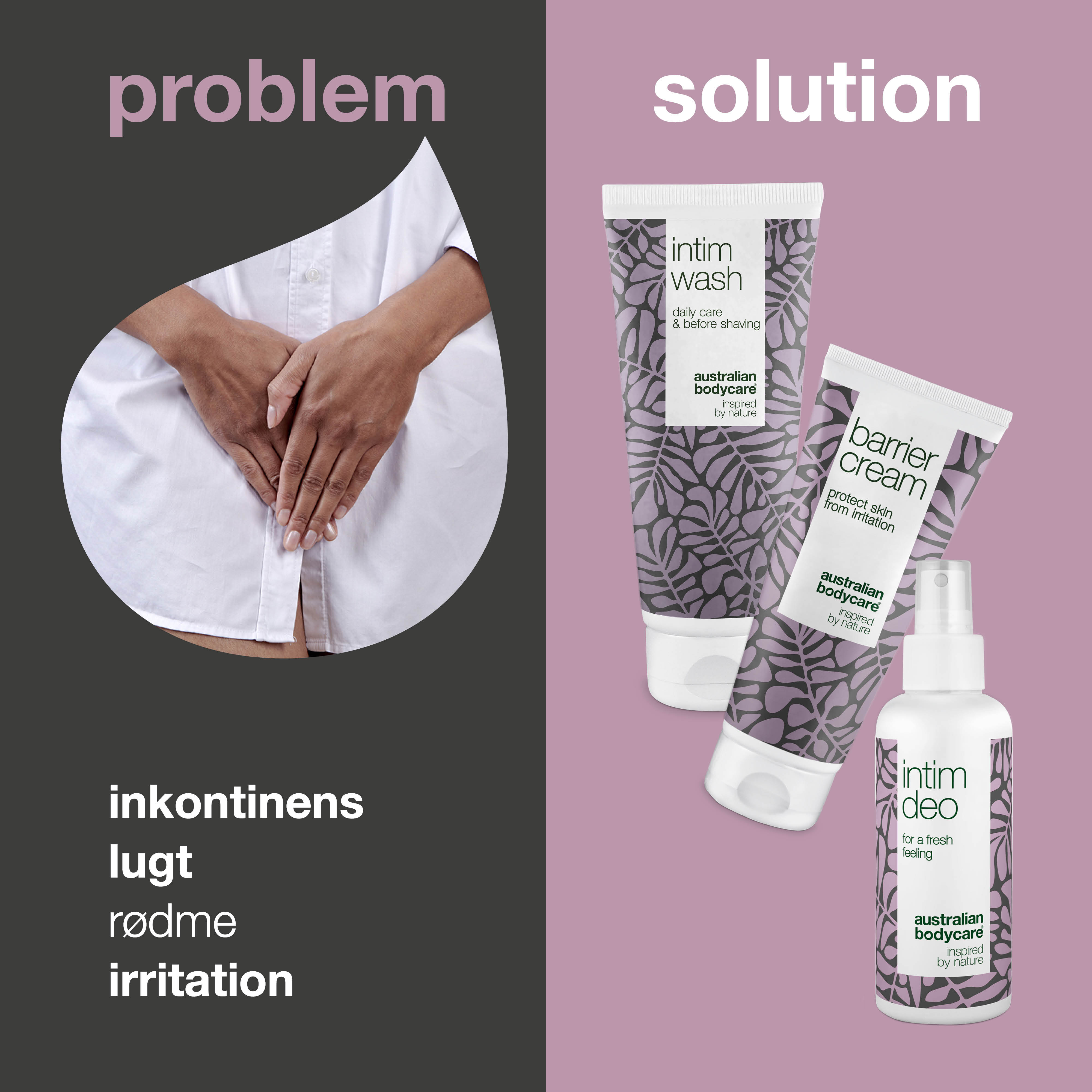Pakke til pleje ved inkontinens — 3 produkter til at minimere lugt fra underlivet ved inkontinens
