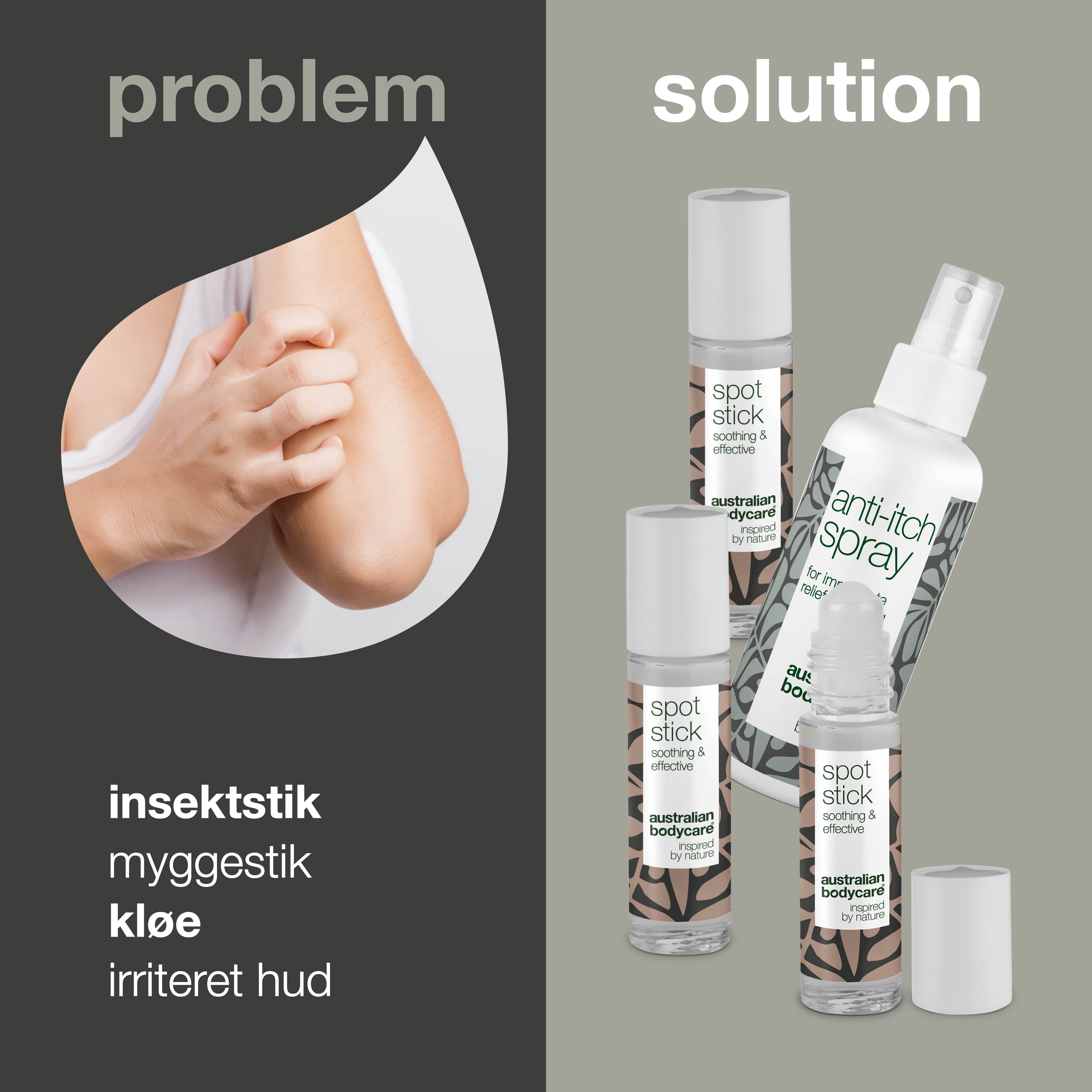4-pak til pleje ved myggestik og insektbid — 4 beroligende produkter til at lindre irritation fra insektstik