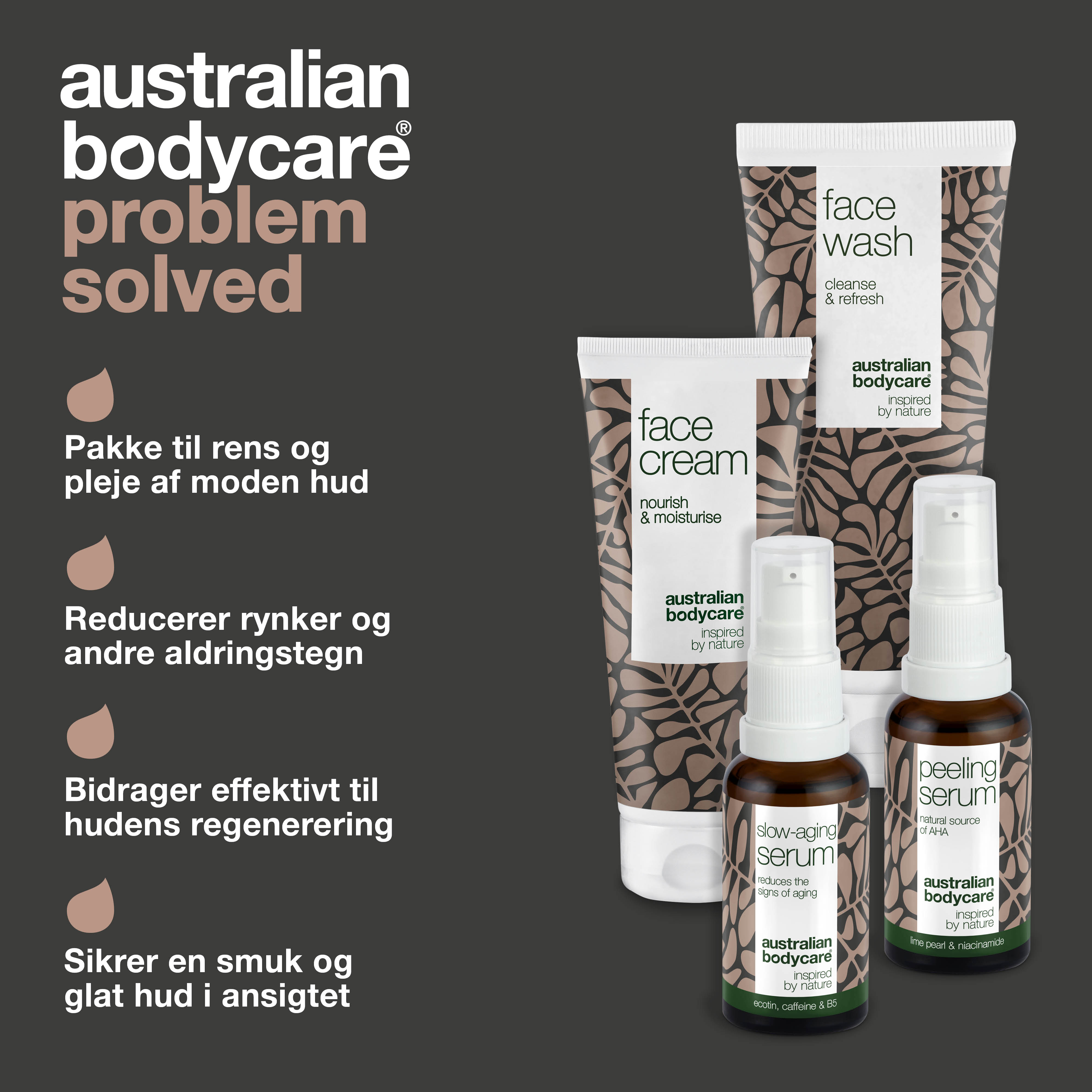 4-pak anti-age produkter til moden hud (50+) — Anti-age Serum, Peeling Serum, rens og ansigtscreme mod rynker