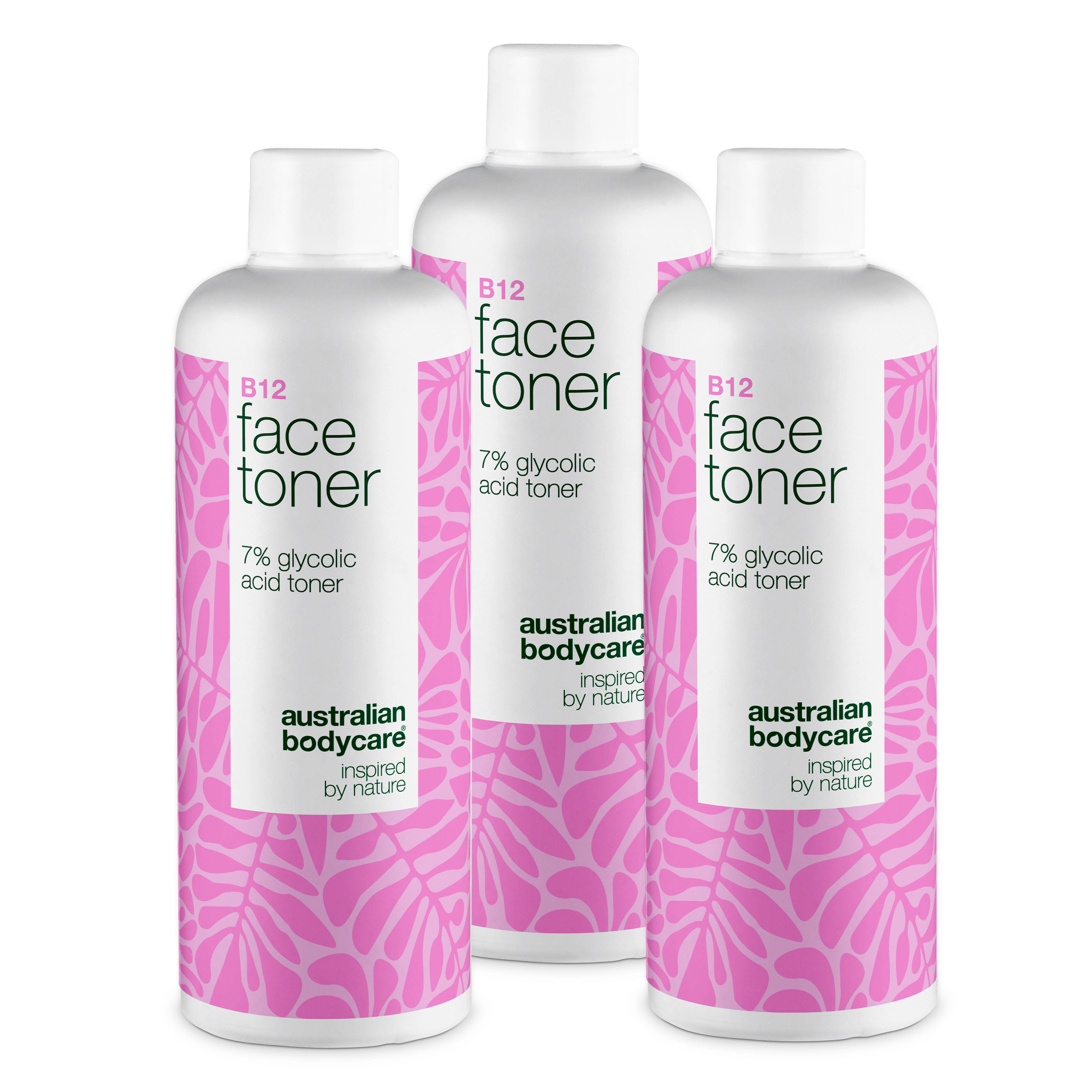 Ansigtstoner med B12 og 7% Glycolic Acid for jævn hudtone — Eksfolierende toner med B12 og 7% Glycolic Acid – fjerner døde hudceller, giver ny glød og fremmer en jævn hudtone.