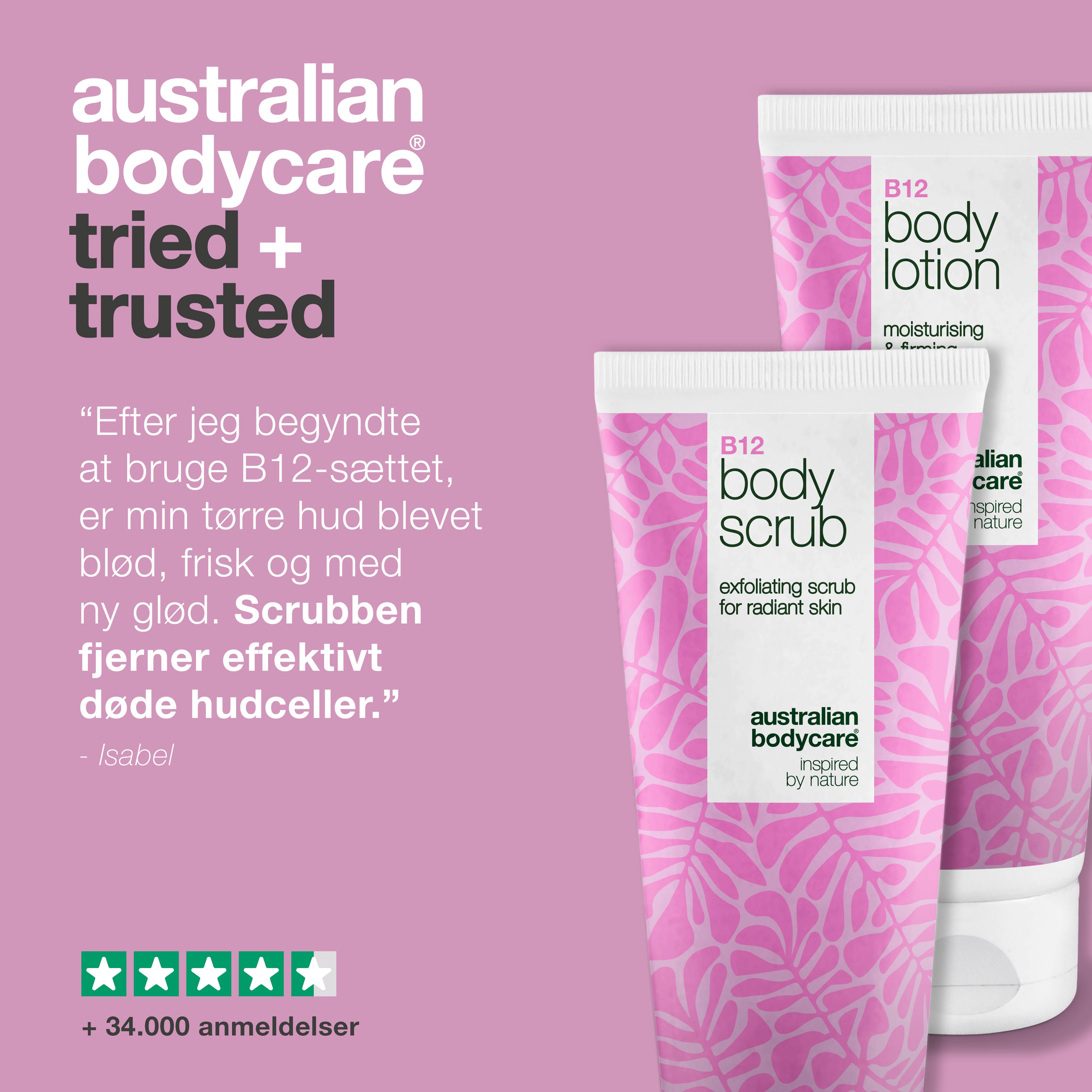 B12 hudplejesæt til tør hud – Eksfoliering & dybdevirkende fugtpleje — Fugtgivende B12 Body Scrub & Lotion til tør og sensitiv hud.