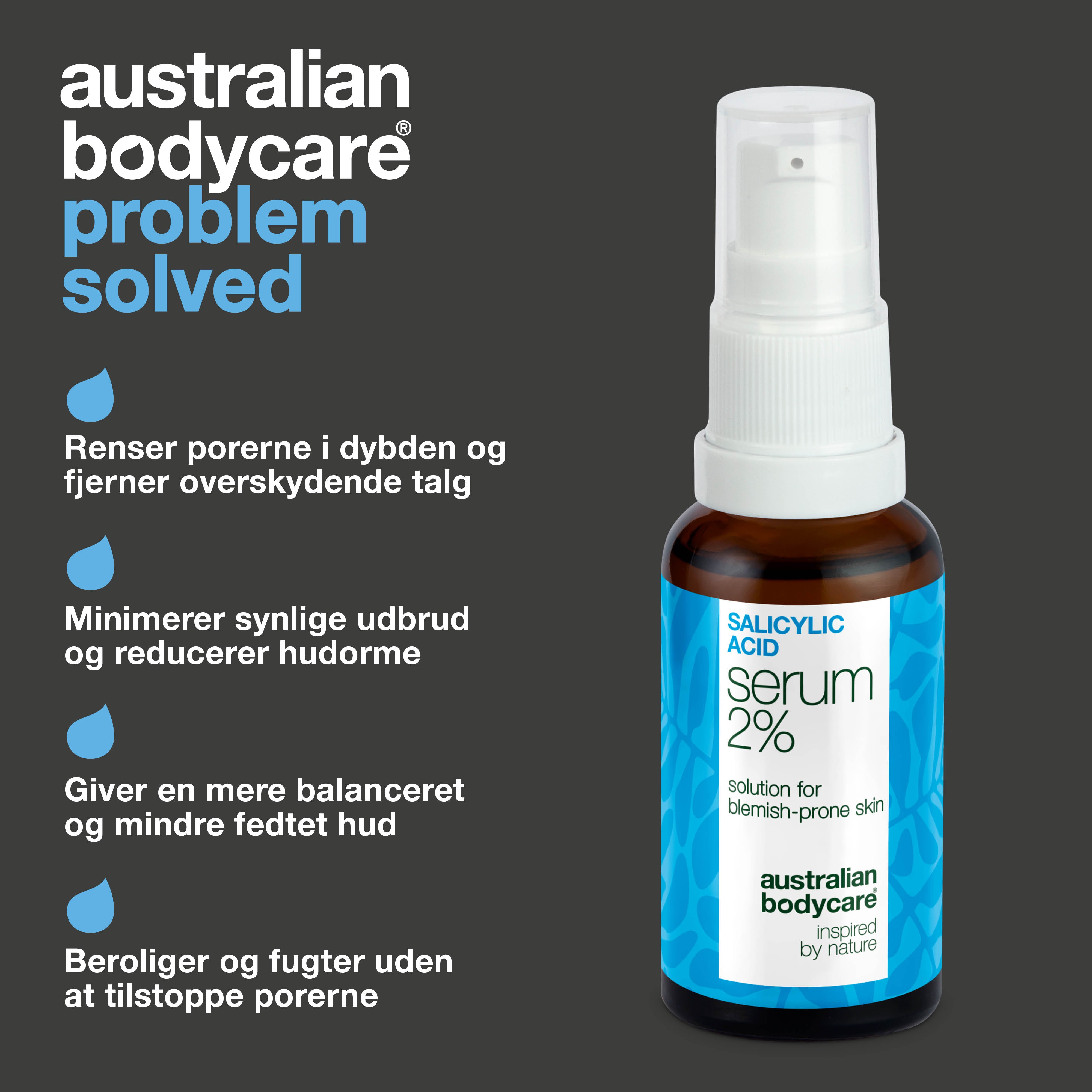 Serum mod bumser, hudorme og uren hud – Salicylsyre 2 % — Serum mod bumser og fedtet hud. Renser porer og dæmper udbrud. Med salicylsyre 2 %, Zinc PCA, grøn te og hyaluronsyre.
