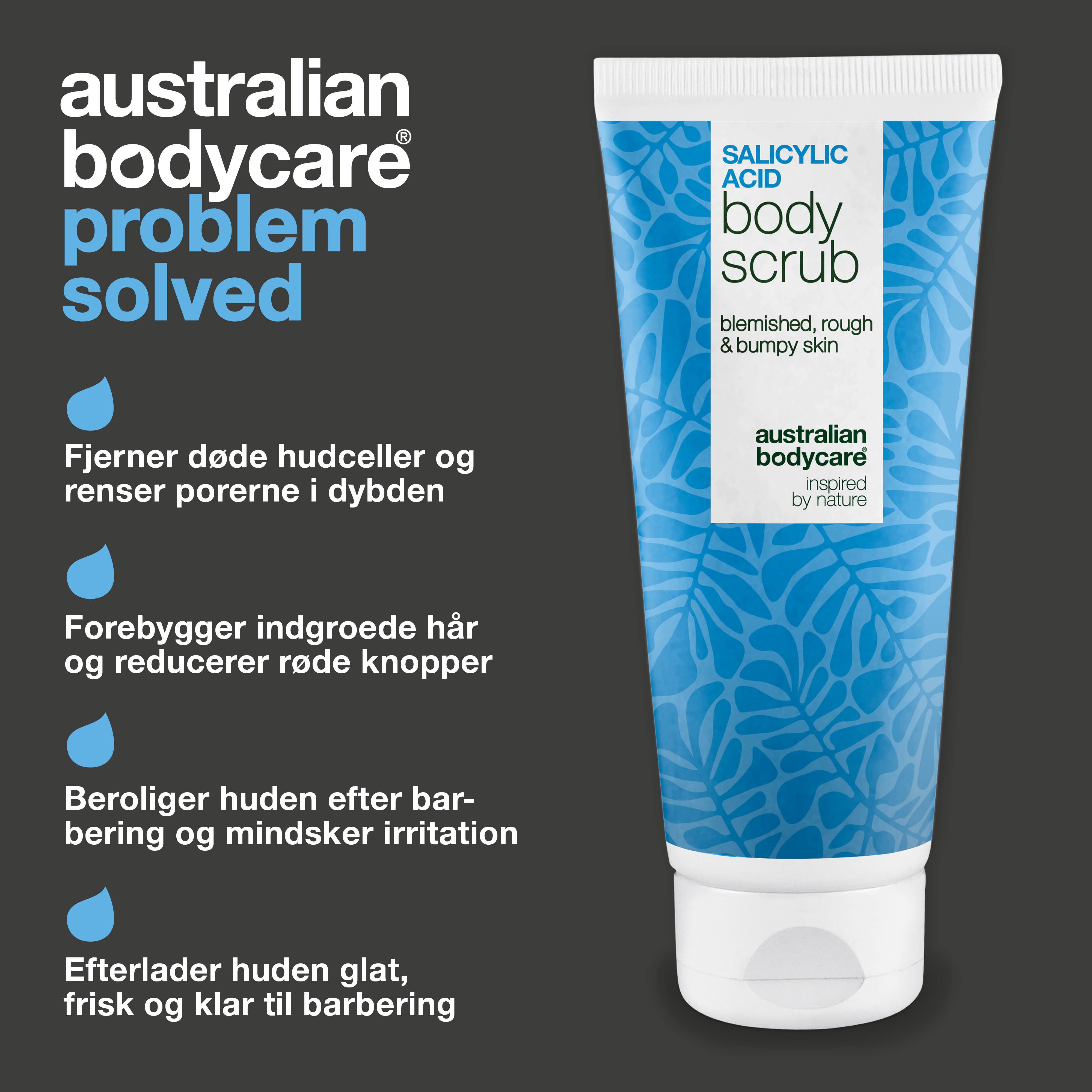 Shave Scrub mod indgroede hår og røde knopper — Shave Scrub fjerner døde hudceller og mindsker irritation. Med Salicylsyre, Glycerin og Abrikoskerne-pulver.