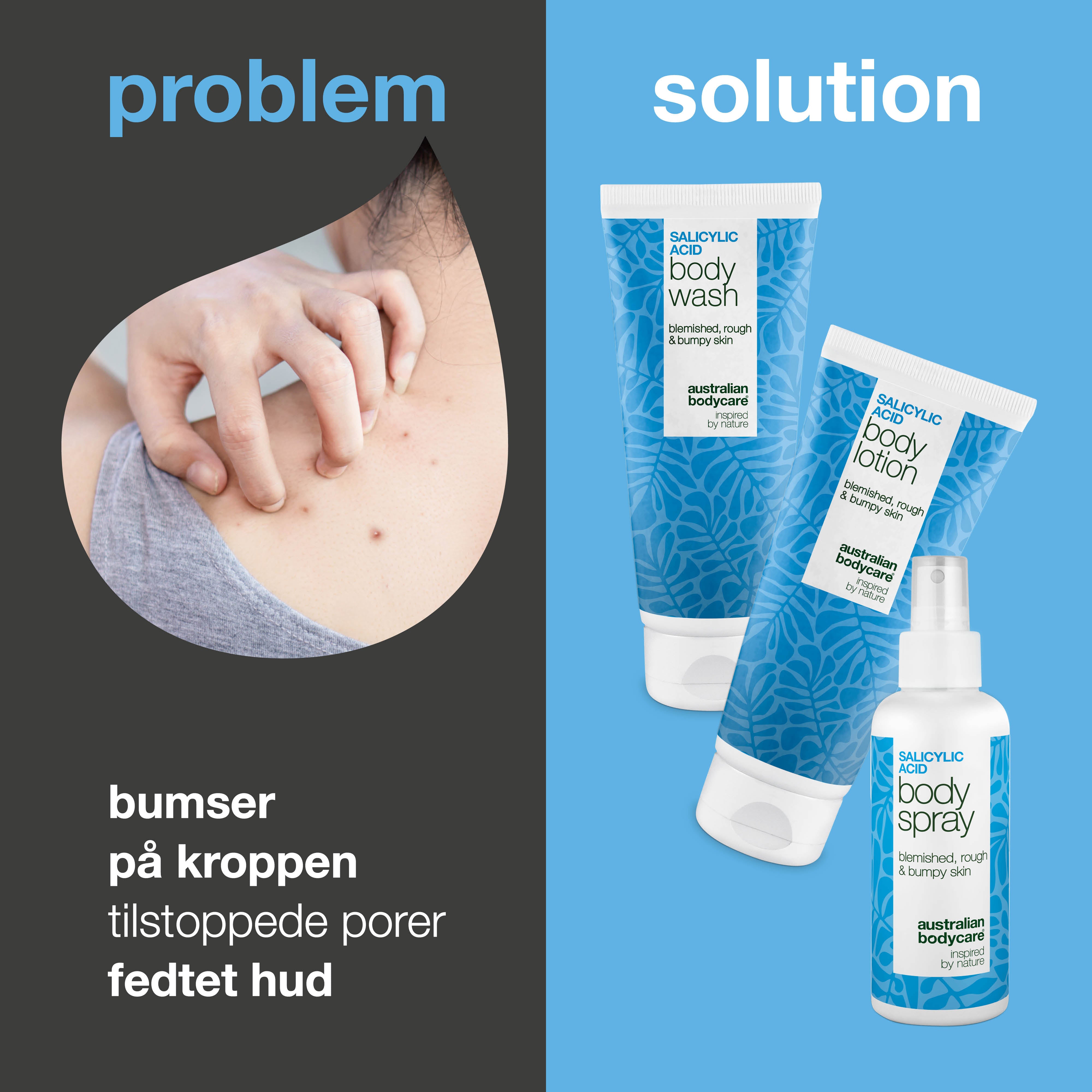 Kropspakke til bumser – ren, glat og balanceret hud med salicylsyre — Pakke mod bumser og uren hud på kroppen. Renser porer i dybden med salicylsyre, niacinamid og zink for en glattere hud.
